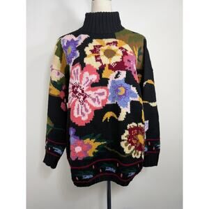 Vintage 90s Forenza Floral Intarsia 100% Wool Sweater Statement Knit Size Small